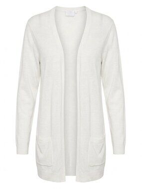 Kaffe Fine Knit Lightweight Long Sandra Cardigan In Cream White